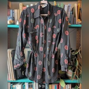 VTG 100% Silk Nautical Tunic Button Up Shirt